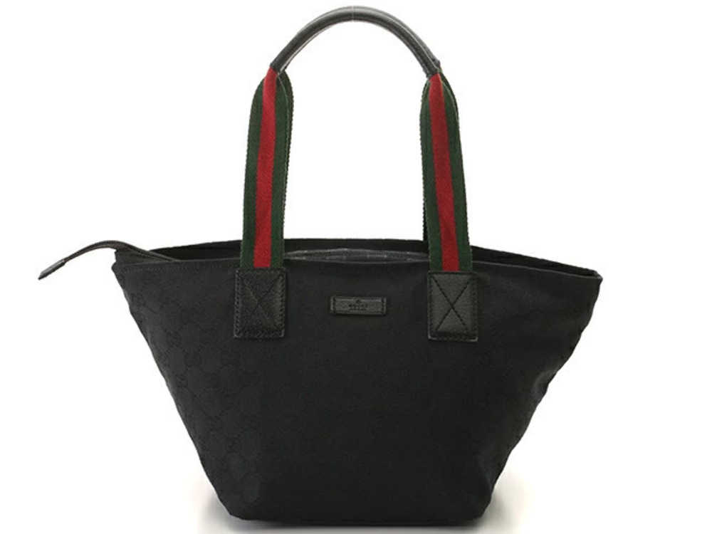Gucci GG Sherry Handbag Black Canvas Leather